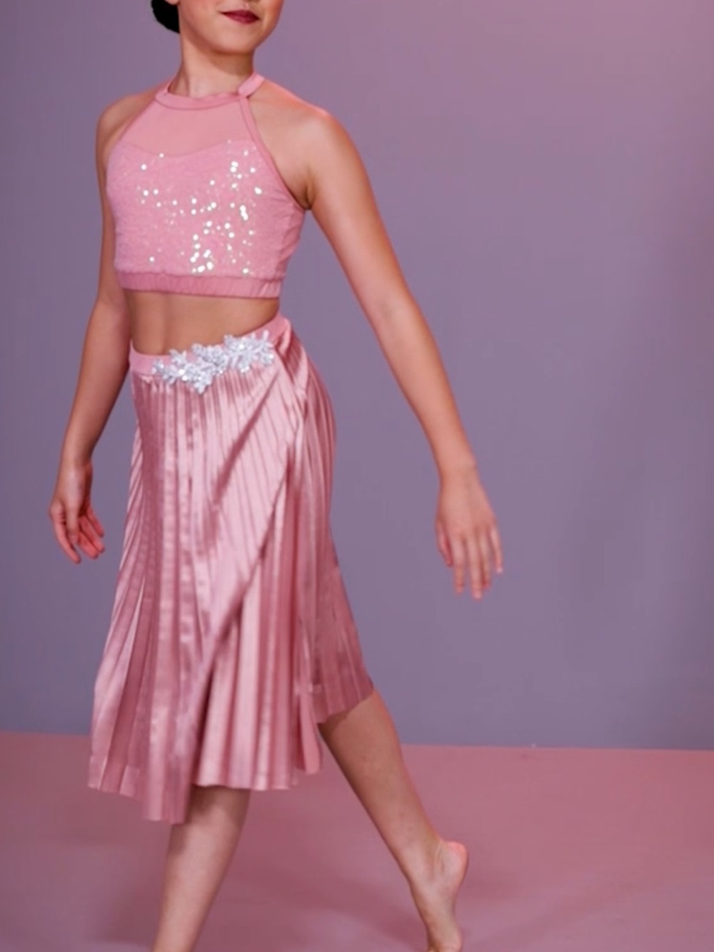Weissman Blush Pink Pleated Satin Midi Skirt Dance Costume Set NEW Adult Medium